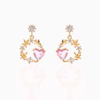 Pink Heart Stud Earring Micro Inlaid Zircon Exquisite Heart-shaped Ear Studs main image 4