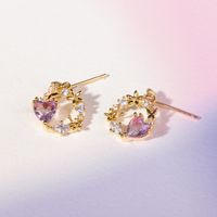 Pink Heart Stud Earring Micro Inlaid Zircon Exquisite Heart-shaped Ear Studs main image 3