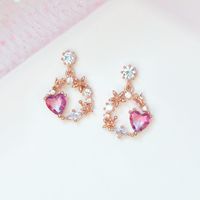 Pink Heart Stud Earring Micro Inlaid Zircon Exquisite Heart-shaped Ear Studs sku image 3