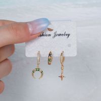 Micro Inlaid Zircon Star Moon Ear Clip Three-piece Earring Set main image 5