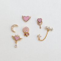 Pink Oil Drop Heart Stud Earrings 18k Gold Non-fading Earring Heart-shaped Ear Stud main image 3