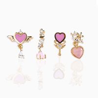 Pink Oil Drop Heart Stud Earrings 18k Gold Non-fading Earring Heart-shaped Ear Stud main image 2