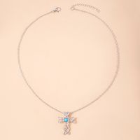 Fashion Hollow Cross Inlaid Turquoise Pendant Alloy Necklace main image 3