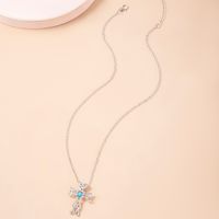 Fashion Hollow Cross Inlaid Turquoise Pendant Alloy Necklace main image 4