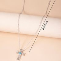 Fashion Hollow Cross Inlaid Turquoise Pendant Alloy Necklace main image 5