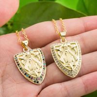 Europe And America Cross Border Trend Shield-shaped Character Pendant Necklace Copper Plated Real Gold Inlaid Zircon Temperament Personalized Clavicle Chain main image 7