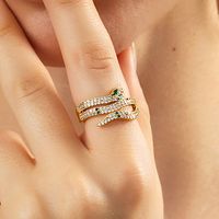 Fashion Retro Copper Inlaid Color Zirconium Copper Electroplated 18k Gold Snake Ring main image 1