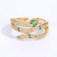 Fashion Retro Copper Inlaid Color Zirconium Copper Electroplated 18k Gold Snake Ring main image 3