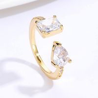 Fashion Simple Copper Material Plating 18k Gold Open-end Zircon Ring main image 4