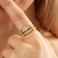 Einfache Mode Kupfer Galvani 18k Gold Zirkon Geometrische Ring Offenen Ring main image 1