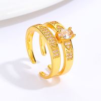 Einfache Mode Kupfer Galvani 18k Gold Zirkon Geometrische Ring Offenen Ring main image 3