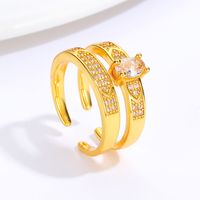 Simple Fashion Copper Electroplated 18k Gold Zircon Geometric Ring Open Ring sku image 1