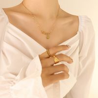 Fashion English Letter Smile Face Pendant  Titanium Steel Gold-plated Collarbone Necklace main image 2