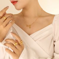 Fashion English Letter Smile Face Pendant  Titanium Steel Gold-plated Collarbone Necklace sku image 4