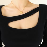 Fashion Geometric Round Brand Smiley Plated 18k Gold Bead Titanium Steel Necklace main image 2