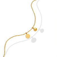Fashion Geometric Round Brand Smiley Plated 18k Gold Bead Titanium Steel Necklace main image 3