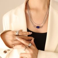 Fashion Simple Bohemian Geometric Zircon Double-layer Titanium Steel Necklace main image 3