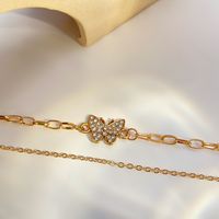 Fashion Micro Inlaid Zircon Butterfly Double Layer Chain Metal Geometry Bracelet Female main image 4