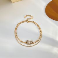 Fashion Micro Inlaid Zircon Butterfly Double Layer Chain Metal Geometry Bracelet Female main image 5