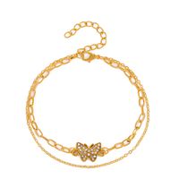 Fashion Micro Inlaid Zircon Butterfly Double Layer Chain Metal Geometry Bracelet Female main image 2