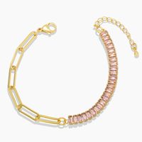 Fashion Stitching Square Zircon Copper 18k Gold-plated Bracelet main image 3