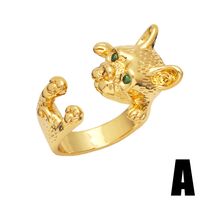 Cute Cartoon Puppy Copper 18k Gold-plated Inlaid Zircon Open Ring sku image 1