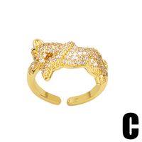 Cute Cartoon Puppy Copper 18k Gold-plated Inlaid Zircon Open Ring sku image 3