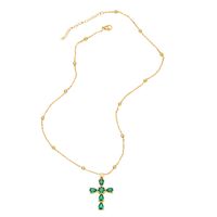 Fashion Cross Green Zircon Copper 18k Gold-plated Necklace main image 5