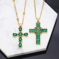 Fashion Cross Green Zircon Copper 18k Gold-plated Necklace main image 6