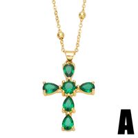 Fashion Cross Green Zircon Copper 18k Gold-plated Necklace main image 4
