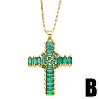 Fashion Cross Green Zircon Copper 18k Gold-plated Necklace main image 3
