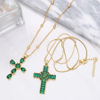 Fashion Cross Green Zircon Copper 18k Gold-plated Necklace main image 2