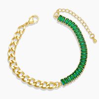 Retro Stitching Chain Zircon Copper 18k Gold-plated Bracelet sku image 2