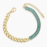 Retro Stitching Chain Zircon Copper 18k Gold-plated Bracelet sku image 6