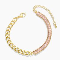 Retro Stitching Chain Zircon Copper 18k Gold-plated Bracelet sku image 8