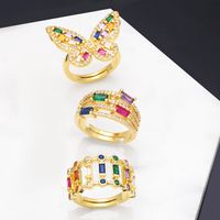 New Vintage Butterfly Copper 18k Gold-plated Inlaid Color Zircon Ring main image 1