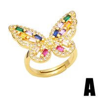 New Vintage Butterfly Copper 18k Gold-plated Inlaid Color Zircon Ring main image 5