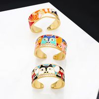 New Dog Pattern Colorful Dripping Oil Copper 18k Gold-plated Adjustable Ring main image 1