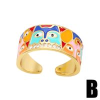 New Dog Pattern Colorful Dripping Oil Copper 18k Gold-plated Adjustable Ring main image 4