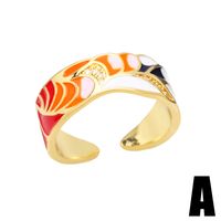 New Dog Pattern Colorful Dripping Oil Copper 18k Gold-plated Adjustable Ring sku image 1