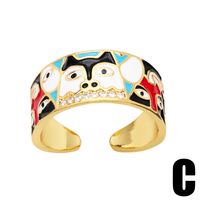 New Dog Pattern Colorful Dripping Oil Copper 18k Gold-plated Adjustable Ring sku image 3