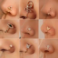 Fashion Creative Copper Perforation-free U-shaped Nasal Splint Piercing Butterfly Flower Snake-shaped Fake Nose Studs main image 1