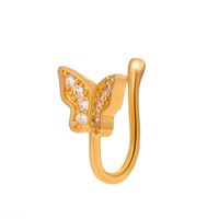 Fashion Creative Copper Perforation-free U-shaped Nasal Splint Piercing Butterfly Flower Snake-shaped Fake Nose Studs sku image 17