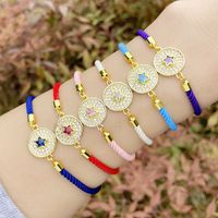 Simple Contrast Color Copper 18k Gold-plated Inlaid Zircon Round Five-pointed Star Bracelet main image 1