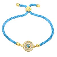 Simple Contrast Color Copper 18k Gold-plated Inlaid Zircon Round Five-pointed Star Bracelet main image 5