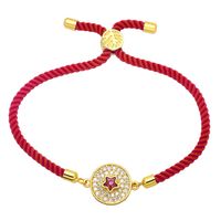 Simple Contrast Color Copper 18k Gold-plated Inlaid Zircon Round Five-pointed Star Bracelet sku image 1