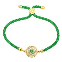 Simple Contrast Color Copper 18k Gold-plated Inlaid Zircon Round Five-pointed Star Bracelet sku image 2