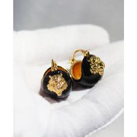 Fashion Personalized Black Enamel Drip Glazed Ball Tridimensional Gold Tiger Earrings main image 4