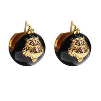 Fashion Personalized Black Enamel Drip Glazed Ball Tridimensional Gold Tiger Earrings main image 2