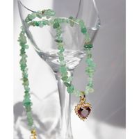 Vintage Ruby Heart-shaped Pendant Green Dongling Stone Beaded Clavicle Chain Necklace main image 5